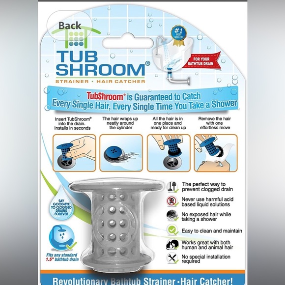TubShroom Tub Hair Catcher Drain Protector, Fits 1.5 inch-1.75 inch, Gray - Picture 2 of 11
